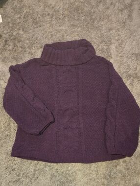 Seven7 Women's Cable Cowl Neck Sweater in Deep Purple